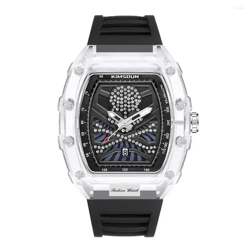 Wristwatches Mens Fashion Quartz Watch Skeleton Dial Face Transparent Case Waterproof Silicone Strap Men Business Wristwatch