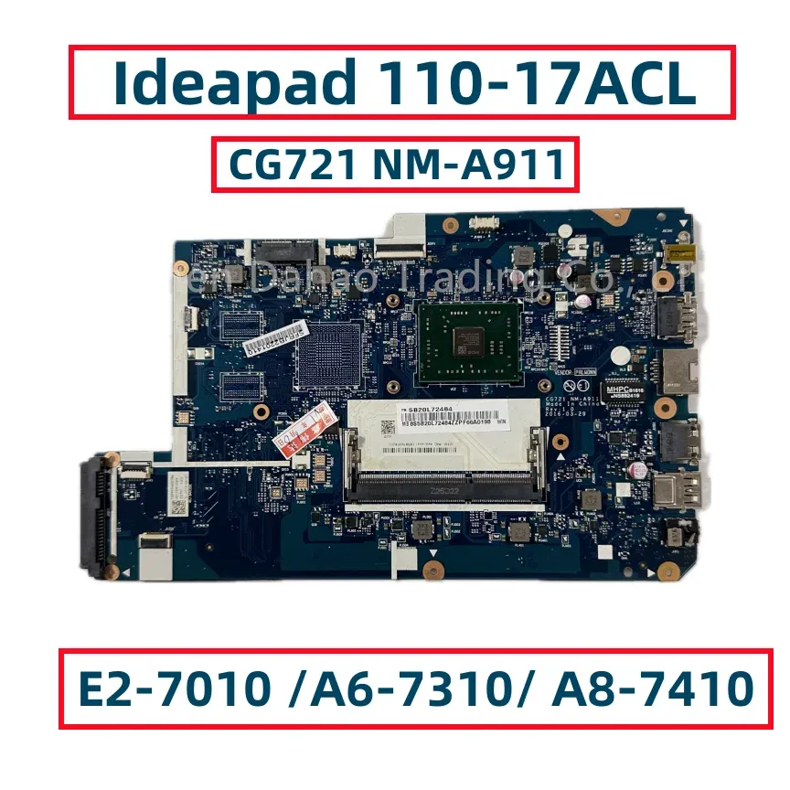Moederbord voor Lenovo IdeaPad 11017ACl Laptop Moederbord CG721 NMA911 met AMD E27010 A67310 A87410 CPU DDR3