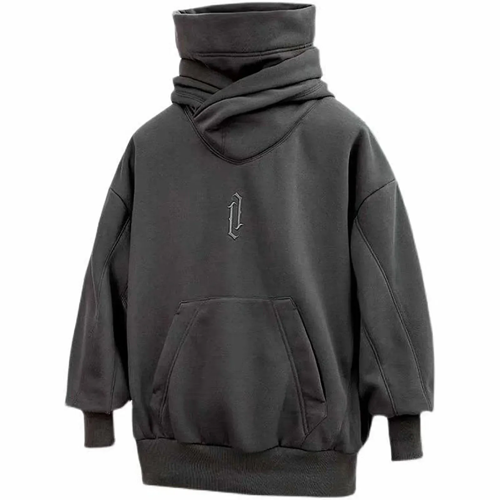 Men's Ninja Style Sweatshirt - Japanese Hoodie, Turtleneck, Long Sleeve, Pocket, Oversize, Solid Color - 2024 Men's Ninja Style Sweatshirt - Japanese Hoodie, Turtleneck, Long Sleeve, Pocket, Oversize, Solid Color - 2024