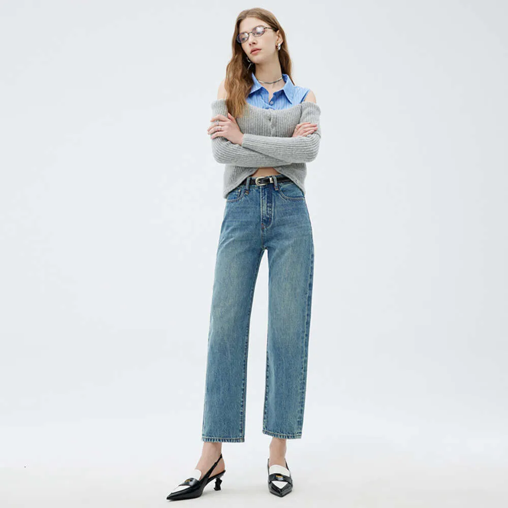 Jeans de palo de gama alta para mujeres primavera/verano Nuevo adelgazamiento de cintura alta y pantalones de pierna recta ajustada