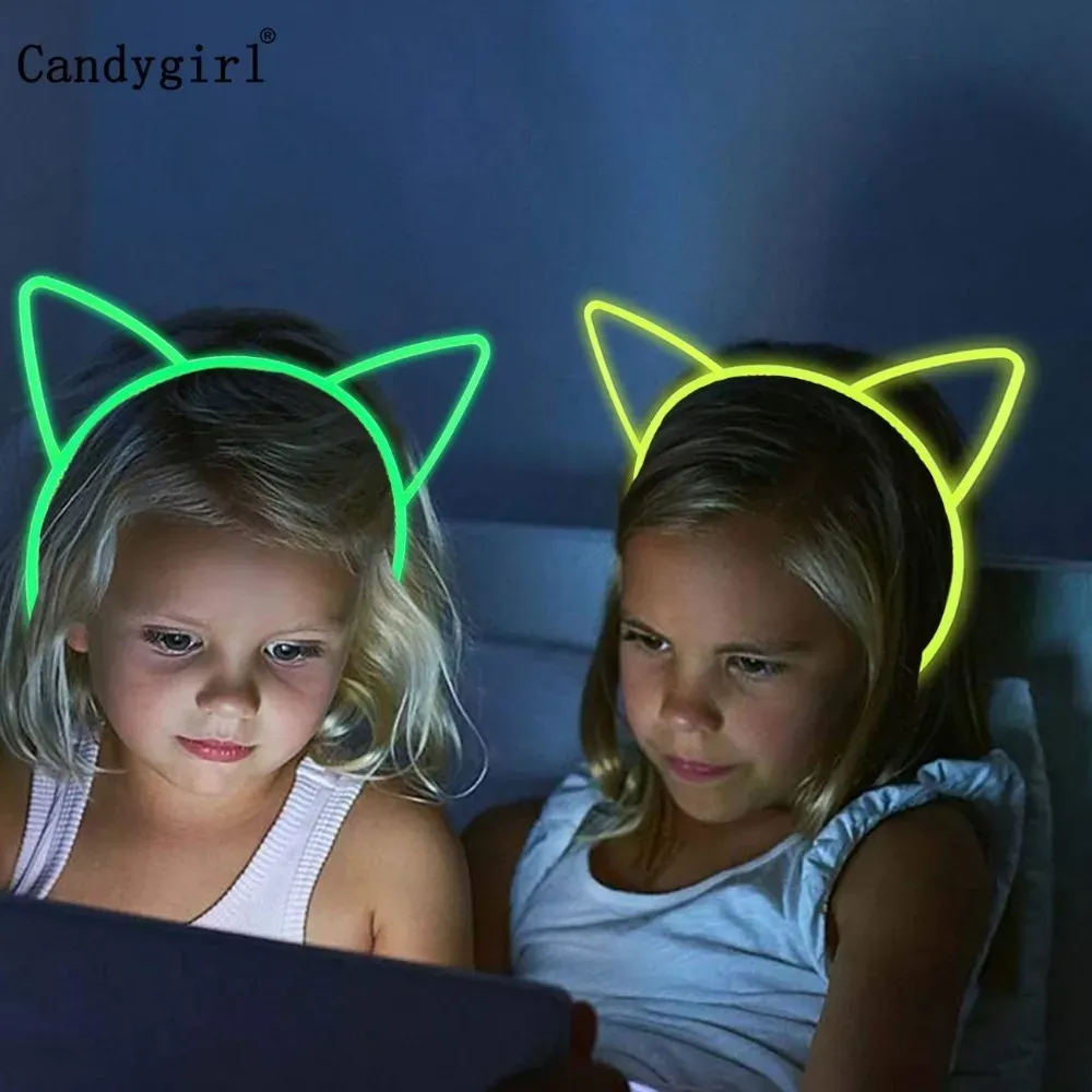 2024 Nouvelle oreilles de chat Lumineux Bande de bandoulière Elastic Glow en bande de cheveux foncé pour les femmes Baby Girls Dent Couvre-Heads Accessoires