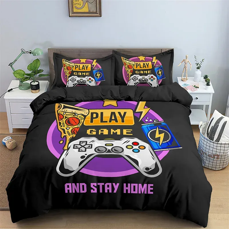 Game Soft Queen King Size Bedding Set Microfiber Gamepad Controlador 3D Print Duvet Conjunto de videogames de videogames cover de videogames de garotos