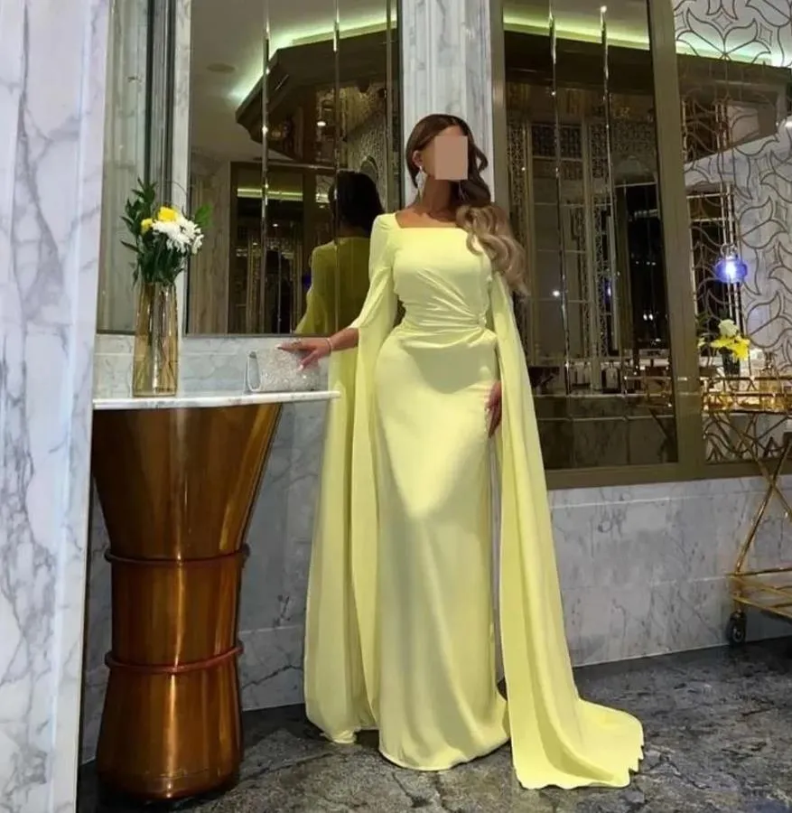 Saudi Arabia Elegant Mermaid Prom Dresses Square Neck Long Sleeves Party Evening Gown Dubai Ladies Formal Occasion Women Wear