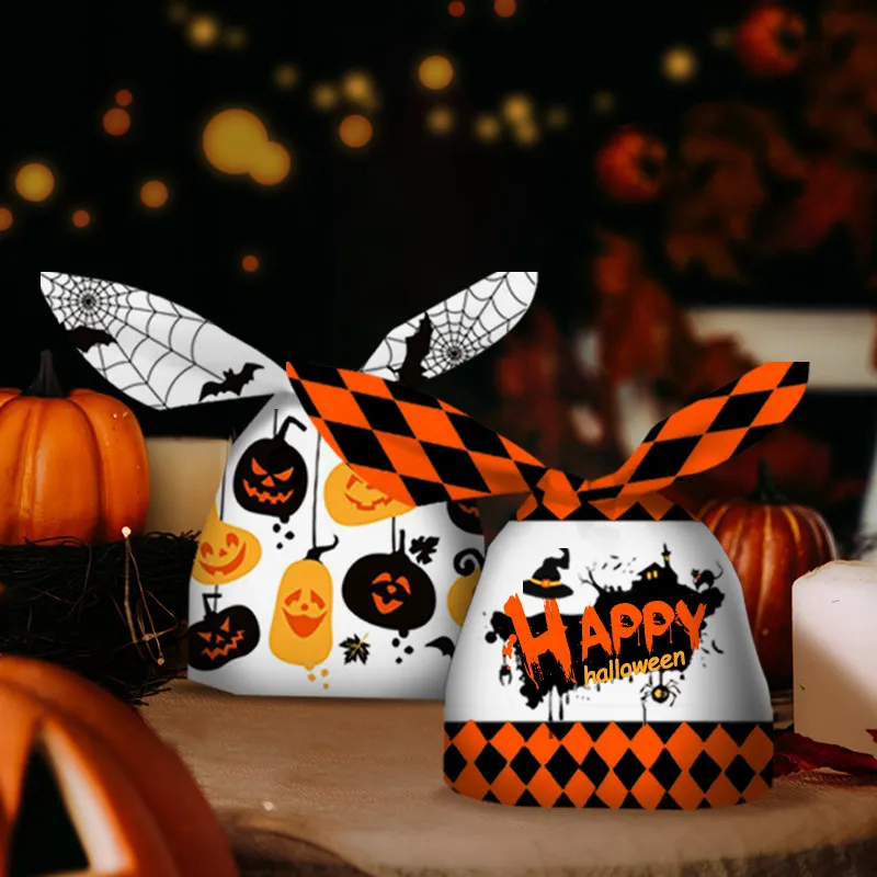 10/20pcs Halloween Plastic Bags Rabbit Ear Candy Bag For Kids Gift Biscuits Cookies Dessert DIY Packaging Supplies Baking Decor