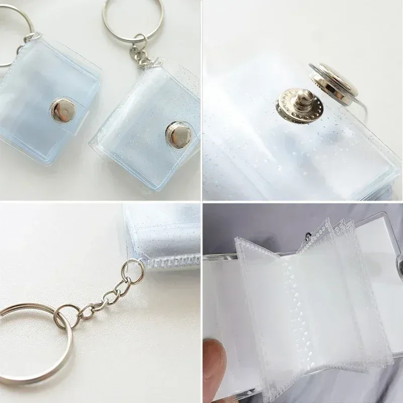 16 POCHETS MINI PHOTO PHOTO POSTE DE CARTE DE PHOTO 1/2 pouce Transparent Cartes KPOP Holder Portable Photocard Album Sackepack Keyring