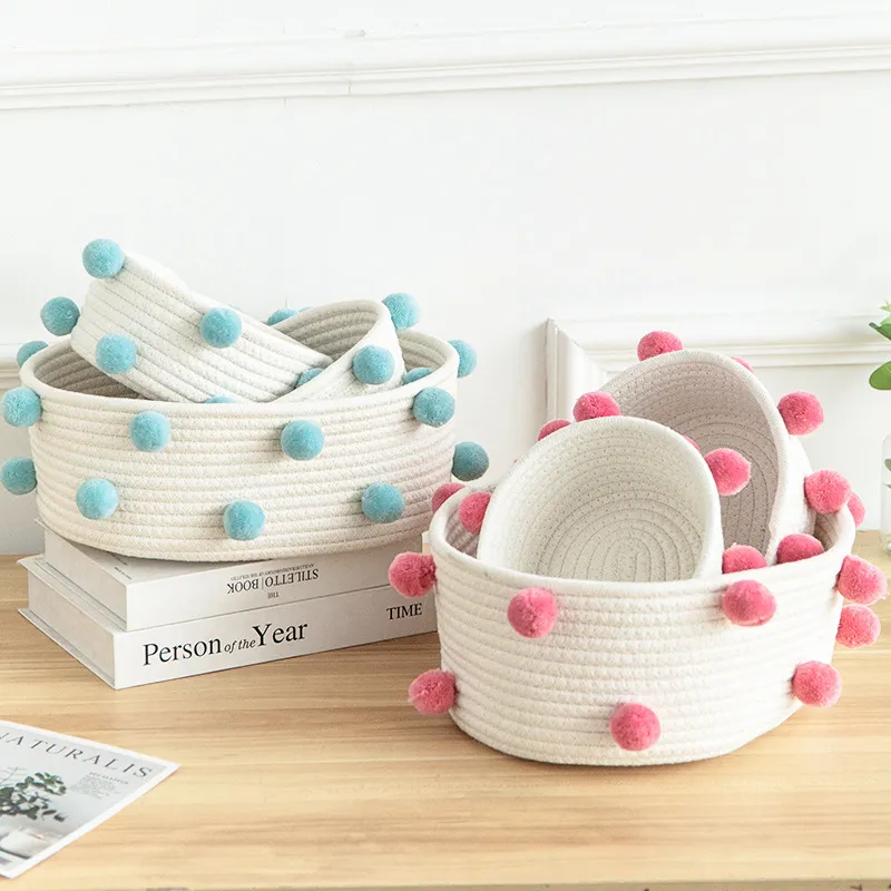 Luanqi Handle Hairball Storage Basket Table Oval Caixas de tecido superior de tecidos nórdicos Sundries de bebê Baby Toys Candy Organizer Baskets