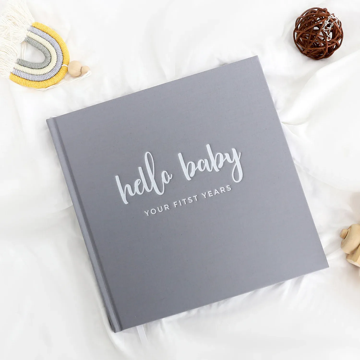 Planer Baby Memory Book Hello Baby Grey Keepsake Record Wachstum Erstes Jahr Milestone Journal Scrapbook Notebook für neue Eltern