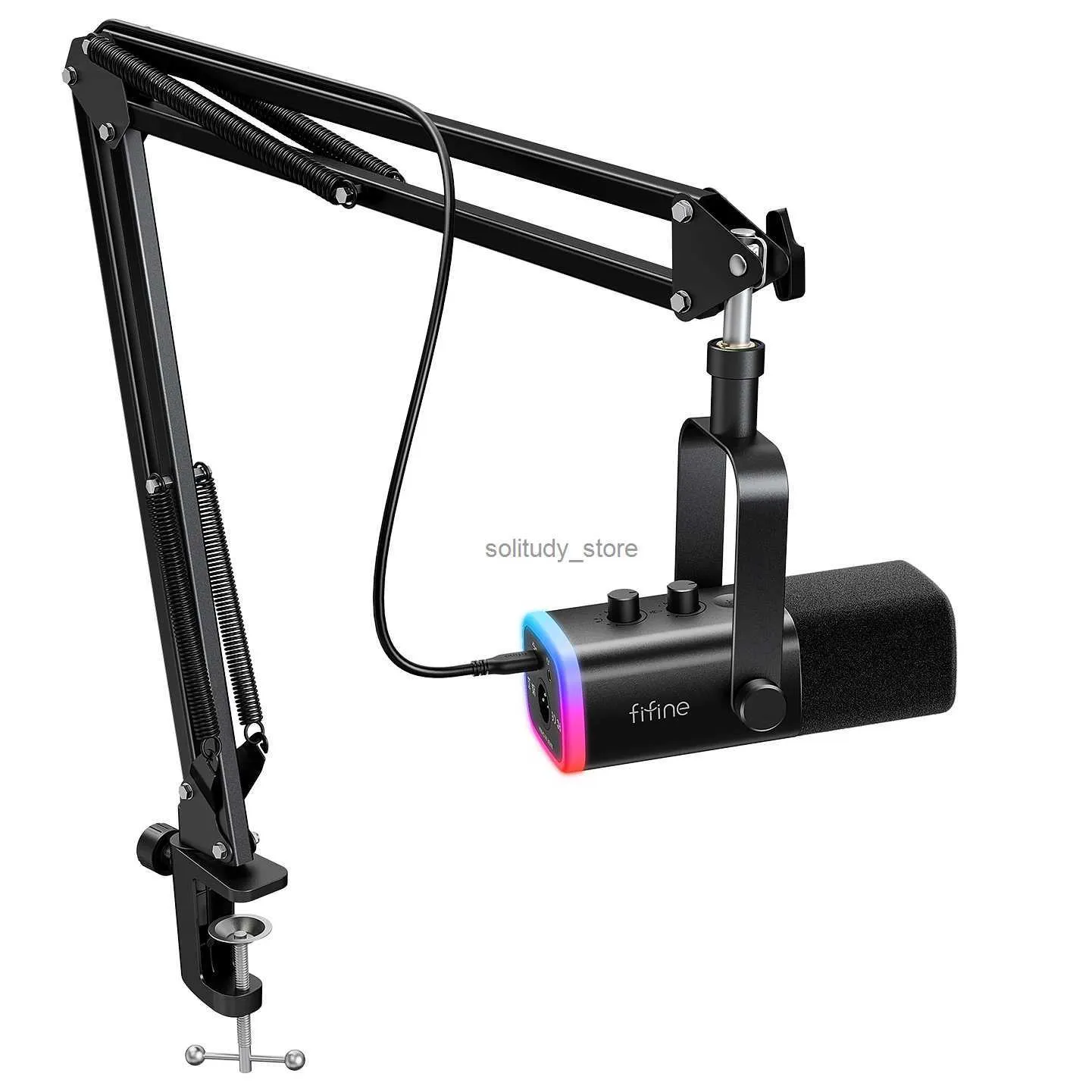 Mikrofonlar Fifine XLR/USB Oyun Mikrofon Kiti Kulaklık Jakı/Sessiz/RGB/ARM Standı PC PS5/4 Mikser Amplifikasyonu AM8TQ için Dinamik