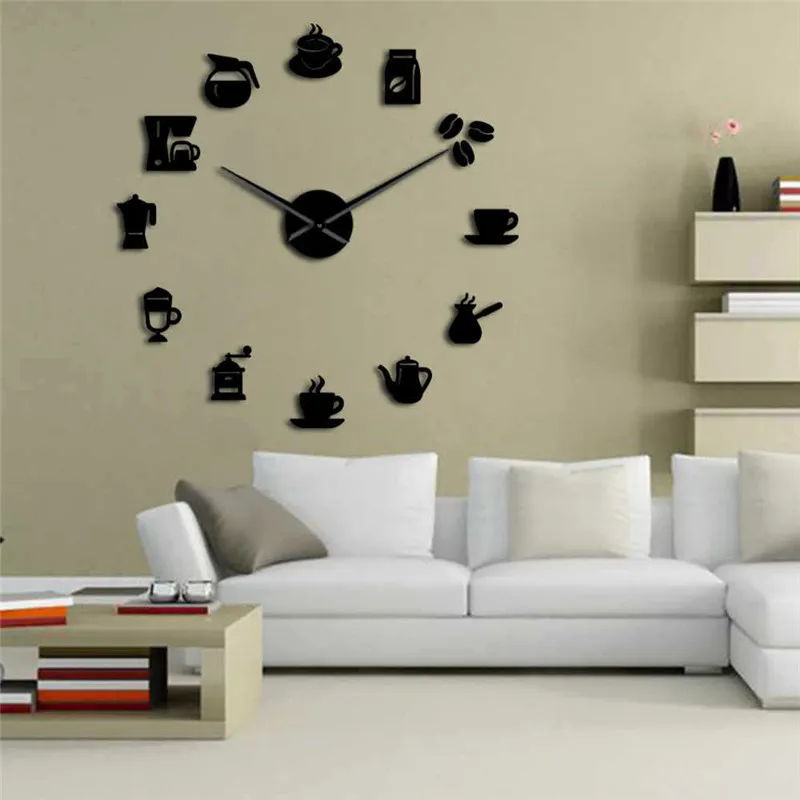 Diy New Modern Design Wall Clock 3D Coffee Cup Shape Acrylic Home Clocks For Kitchen Dinner Room Decor Mirror Silent Horologe