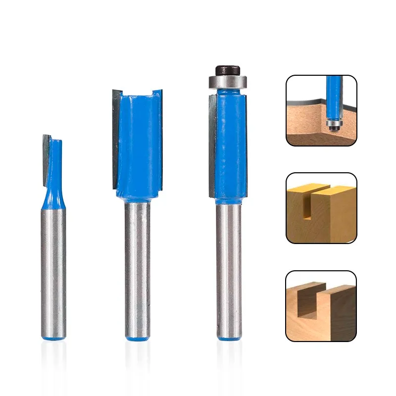 1pc 1/4" Shank Flush Trim Router Bits End Mill For Wood Lengthened Trimming Cutters With Bearing Woodworking Tool Milling Cutter