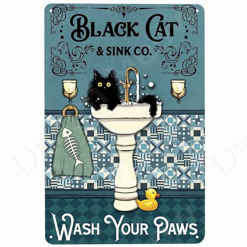 Cat Bath Soap Vintage Metal Tin Sign Get Naked Art Poster Wash Your Paws Plauqe Wall Decor for Bar Cafe Home Farmhouse N447