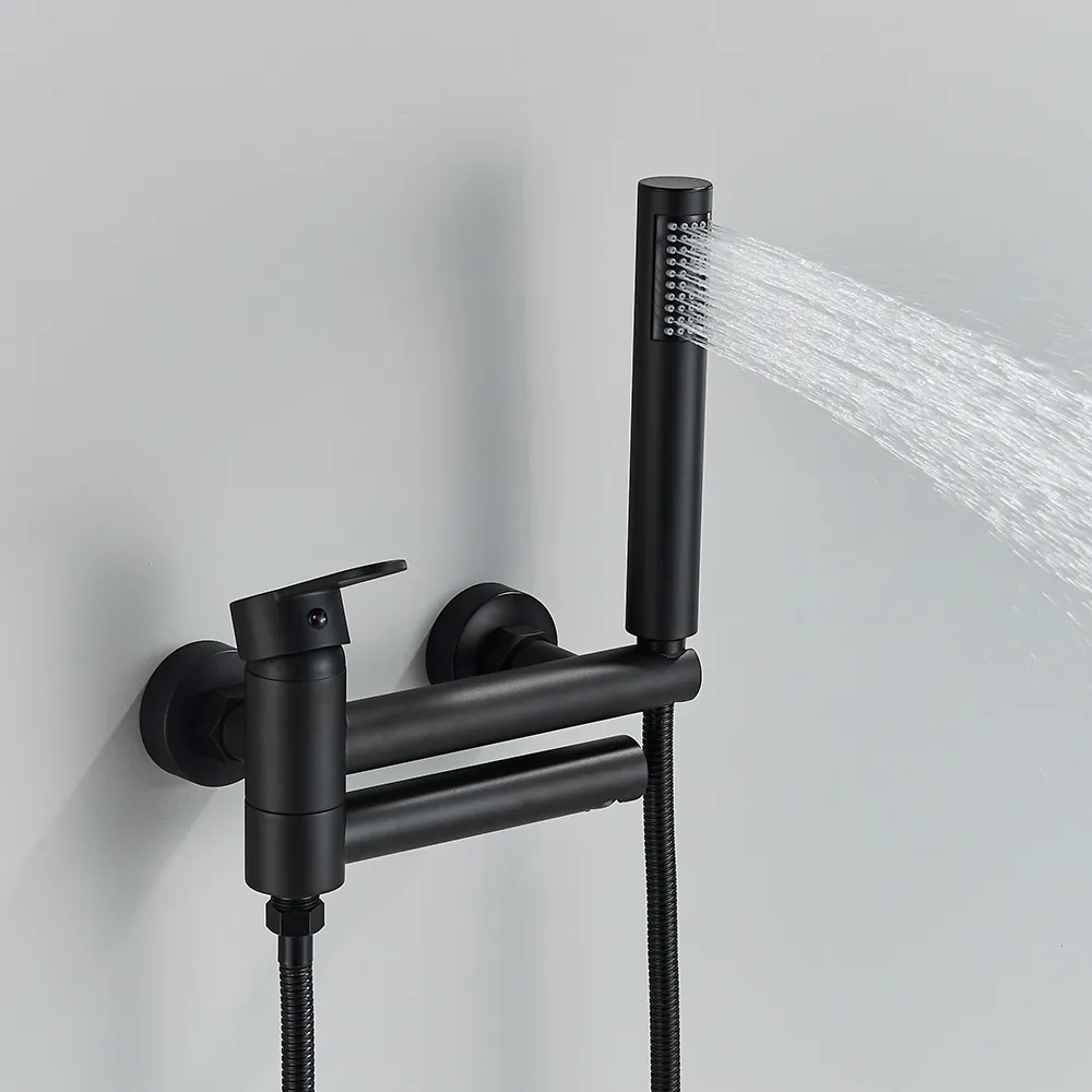 RUCETTO TAME NERO ROZIN con vasca girevole beccuccio in ottone da bagno montato a parete mixer per doccia in oro set per bagno