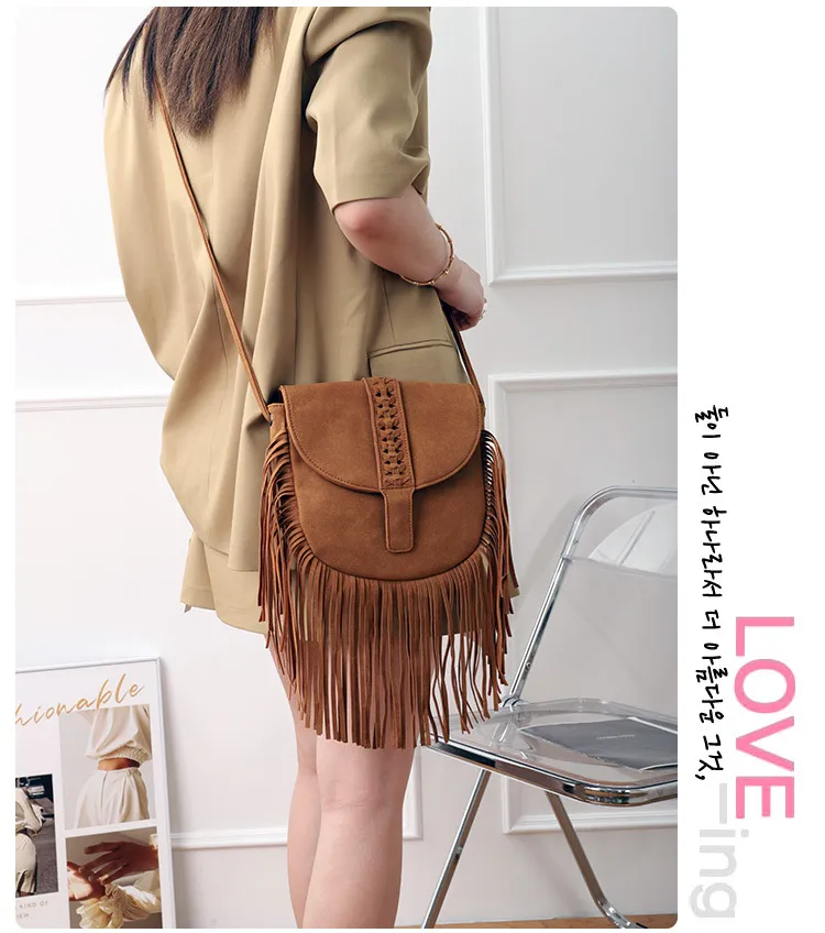 Bohemian Fringe Crossbody Bag - Womens Faux Suede Hippie
