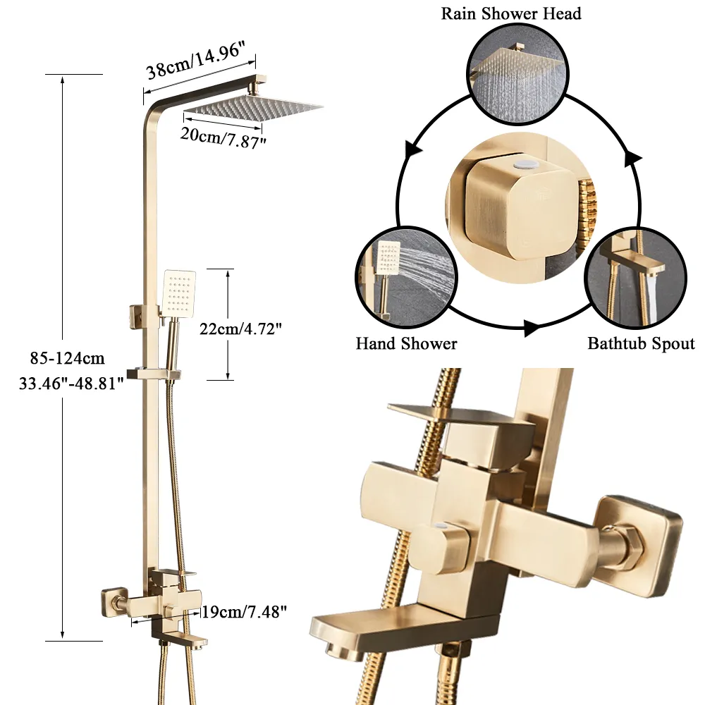 Badkamer kraan geborsteld goud grote regendouche badkraan muur gemonteerd badkuip douchemixer tap douche kraan Douches set mixer