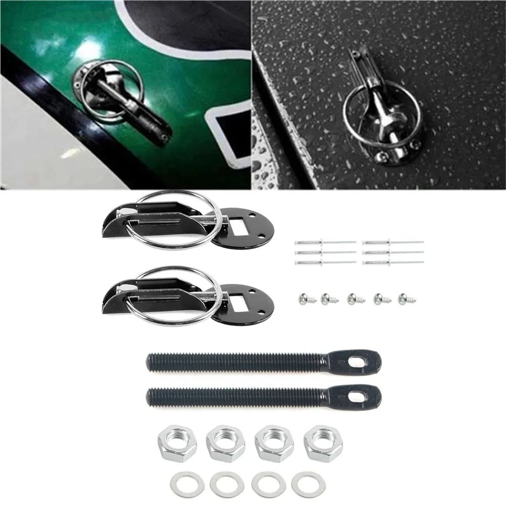 Stainless Steel Hood Pins Racing Universal Black Bonnet Hood Pin Lock Latch Kit - Secure Your Car Hood For Racing & Sport Driving Car Security Pins