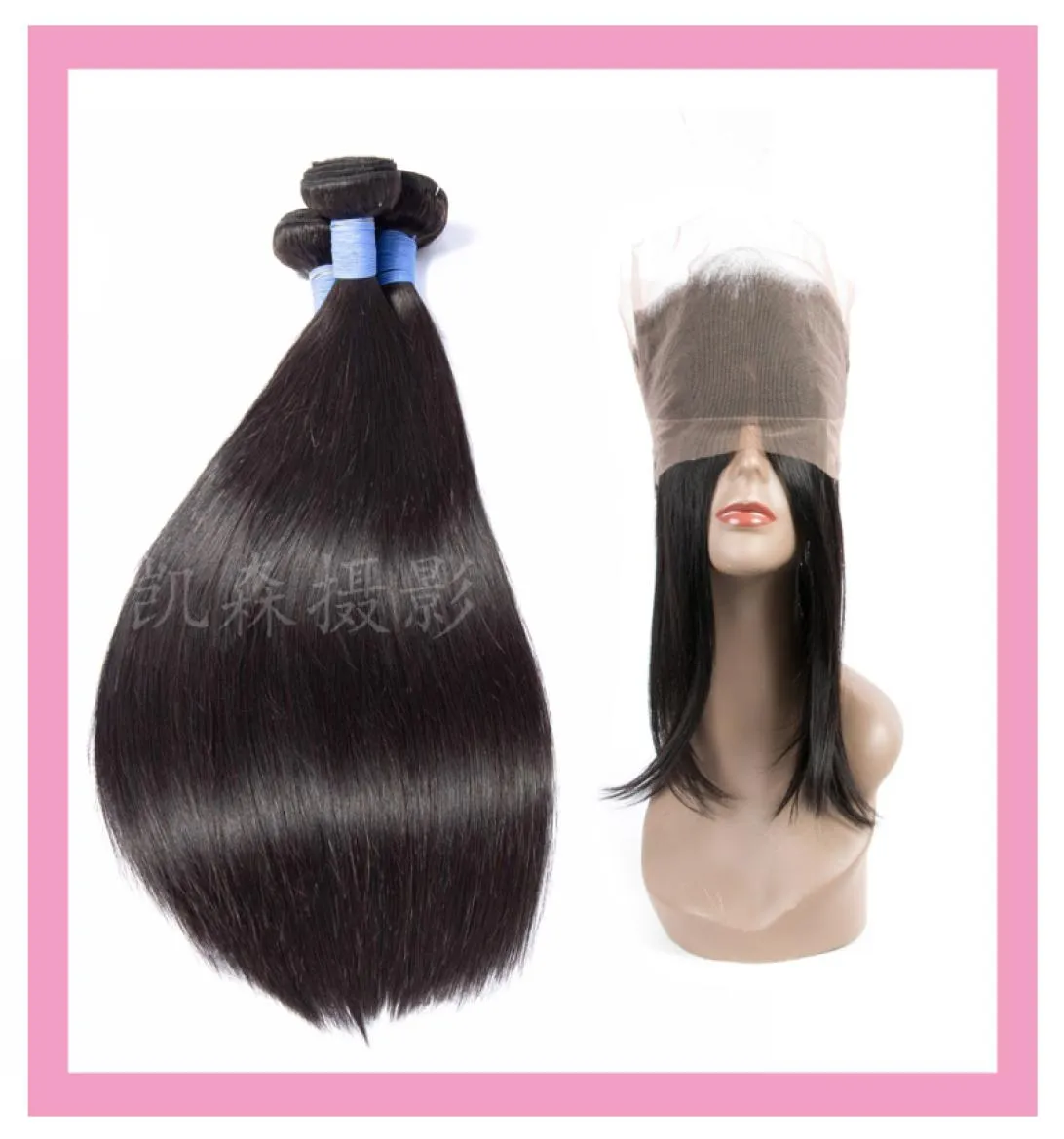Indian Raw Virgin Human Hair 3 Bundels met 360 kanten frontale voorgeplukte rechte bundels met 360 frontale sluitingen 4PCS6094366
