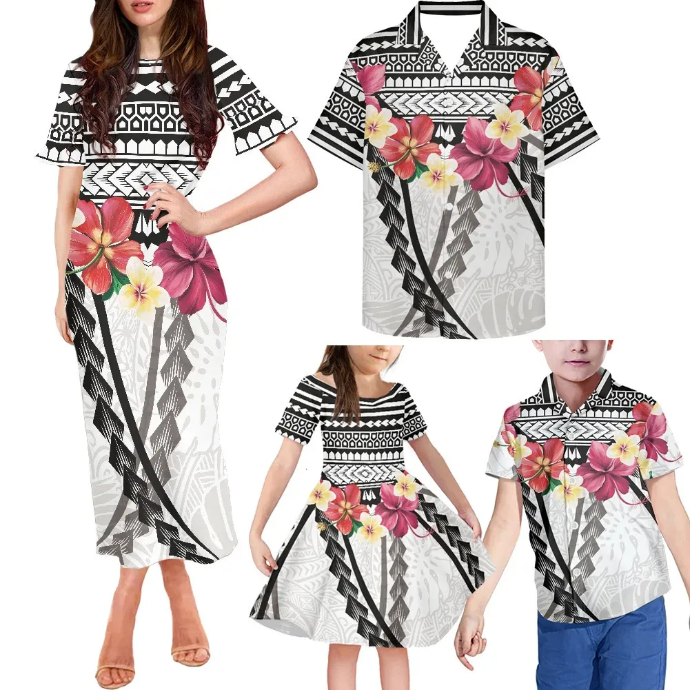 Hycool White Day Polynésien Tribal Vêtements Famille Set Fêtes Christmas Mère fille assortie Vêtements 5xl Père Son Shirt 240327