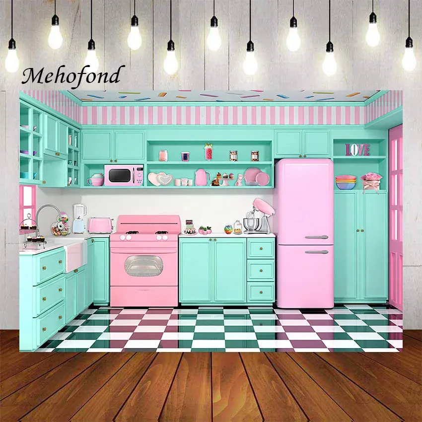 Mehofond Photography Background Mis Pastelitos Kitchen Pink Girls料理お誕生日おめでとうケーキテーブル背景写真スタジオ