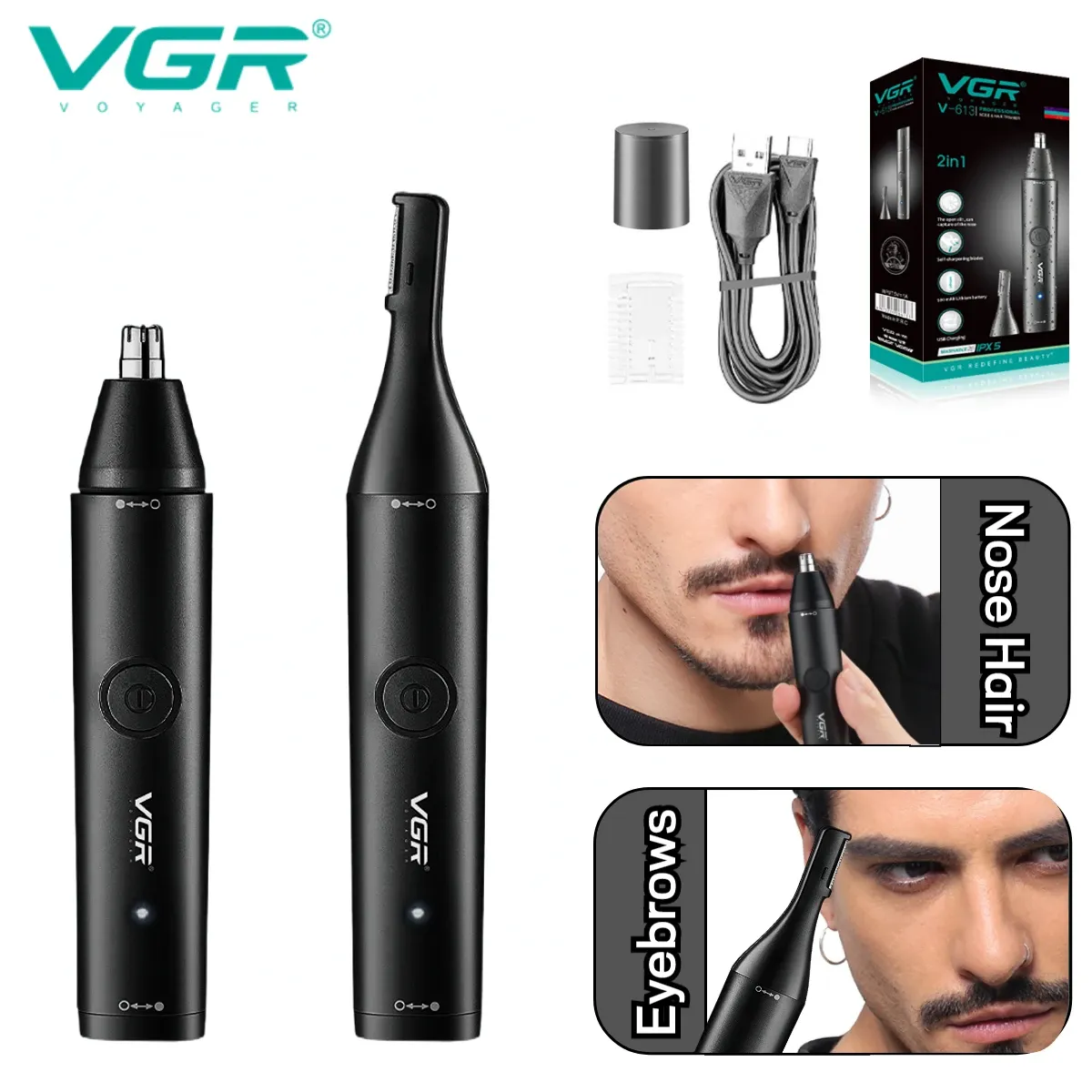 Trimmers VGR Nose Trimmer Professional Hair Trimmer Portable IPX5 Vattentät näsa skärmaskin laddningsbar trimmer för man V613