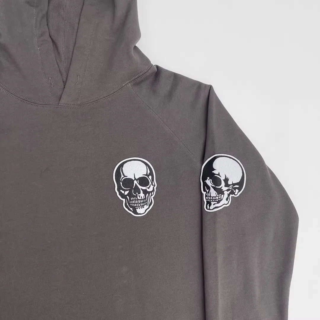 Number Nine Skull Embroidered Zipper Grey Zip Up Hoodie For