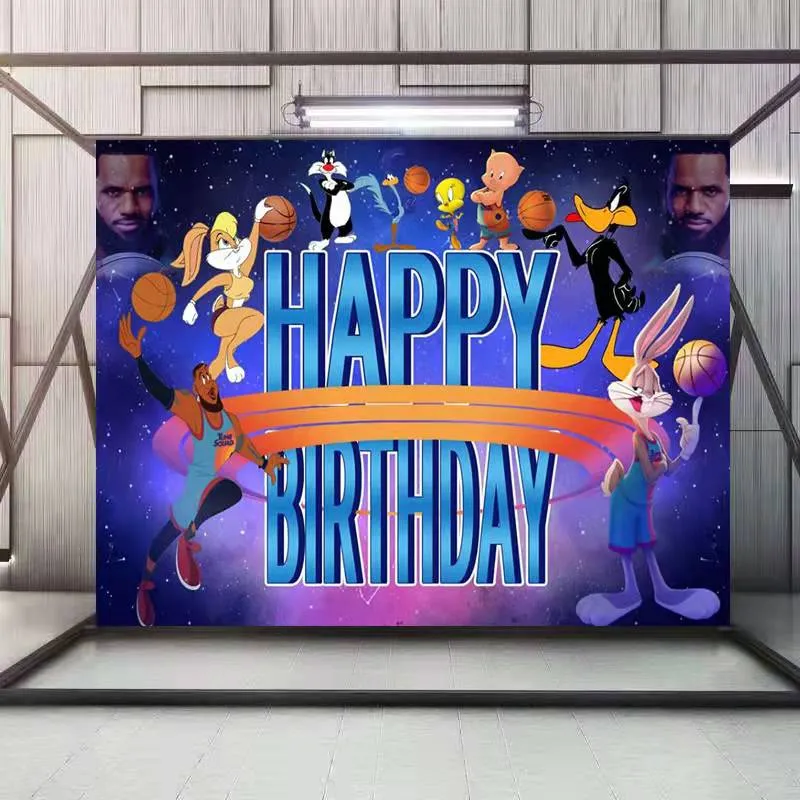 Space Jam Party Supplies Backdrops Birthday Kids Party Bakgrund Vinyl Tyg Basket Stjärna Dusch Photo Studio Bakgrund