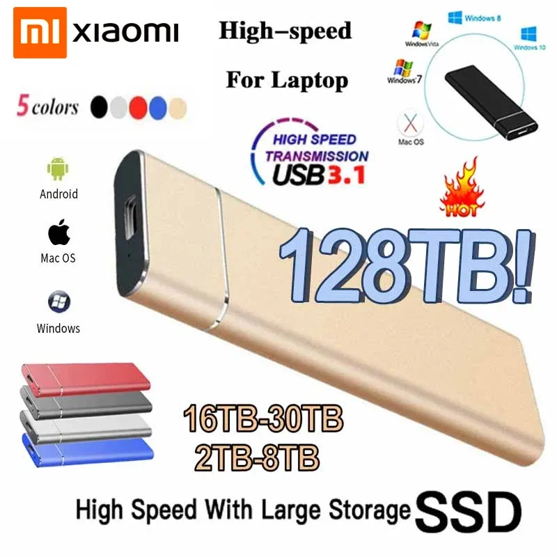 Braccialetti Xiaomi SSD 100% HighSpeed originale HighSpeed 1 TB 2TB Druppo rigido a stato solido esterno 16TB da 8 TB USB3.0 Interfaccia Mobile Dript Mobile Disco