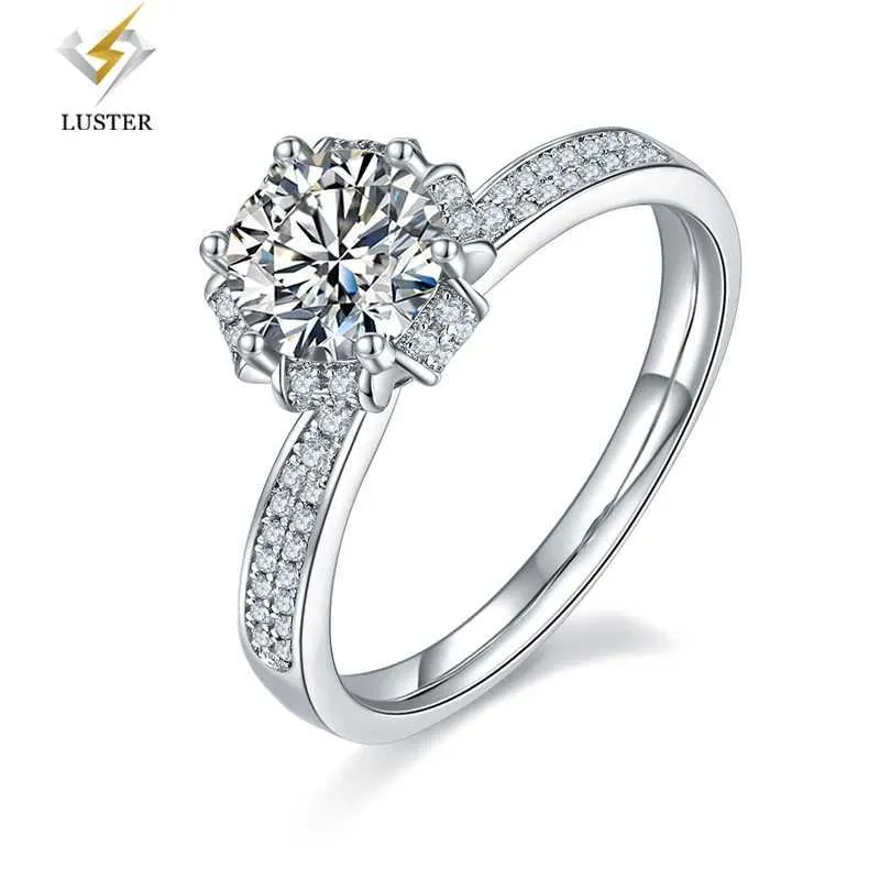 Band Rings Luster Moissanite Ring 6.5mm 1ct D Color 925 Sterling Silver 18K Platinum Plated Diamond Test Passes Womens Jewelry Gifts J240410