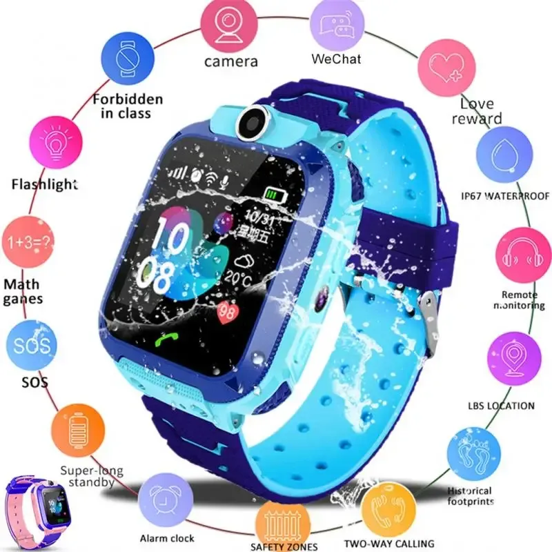 Zegarki Q12 Dzieci inteligentny zegarek dla dzieci SOS zegarki Smartwatch 2021 SIM KARTA FOTOR WODNEPORPOOR IP67 Watch Watch Fashion Prezent dla chłopców
