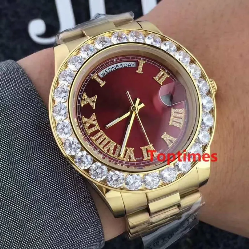 Luxury 18k Gold President Day-Date Geneva Men Big Diamonds Dial Bezel Automatisk handledsroll Herrklocka Reloj Watches Wristwat239C