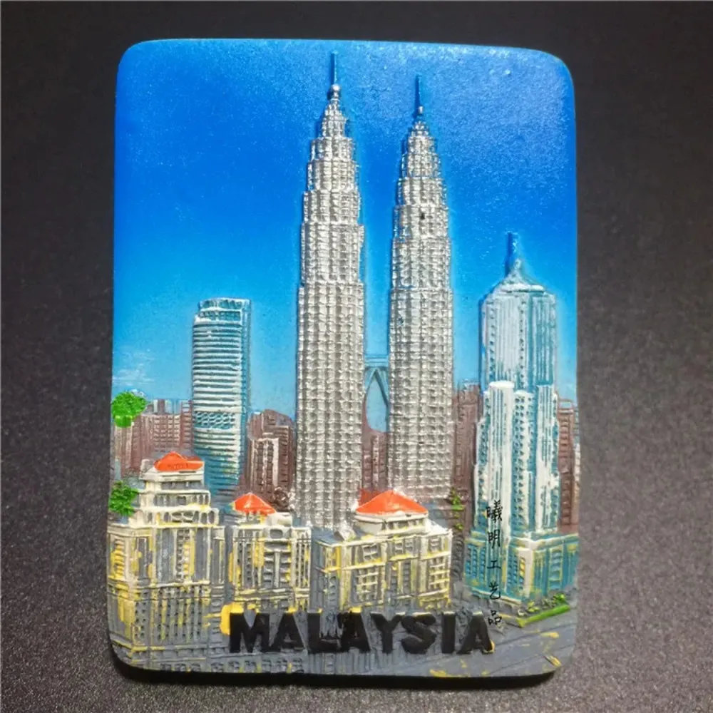 Malesia Frigo 3D Magnet turistico Souvenir Kuala Lumpur Petronas Twin Towers Decorative Frigorifero Regalo magnetico