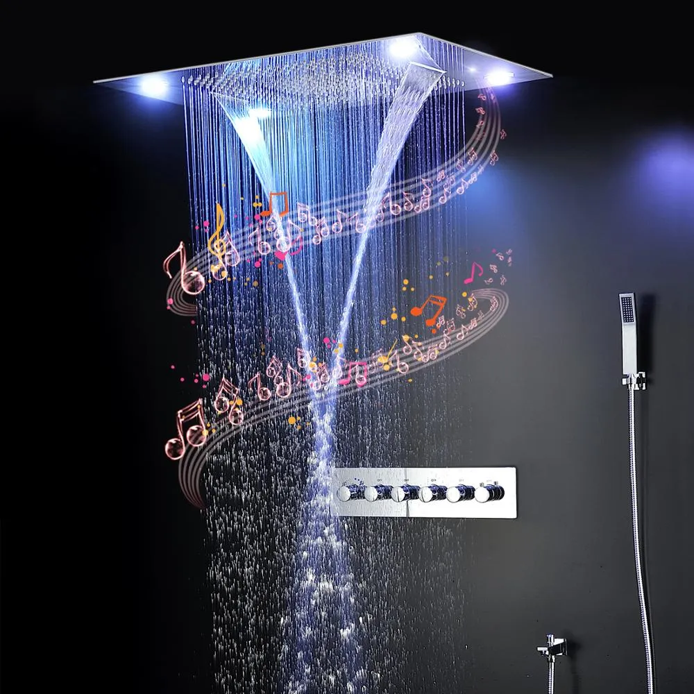 24x32 LED Massage Shower Head - Bluetooth Music Waterfall Rain Shower ...