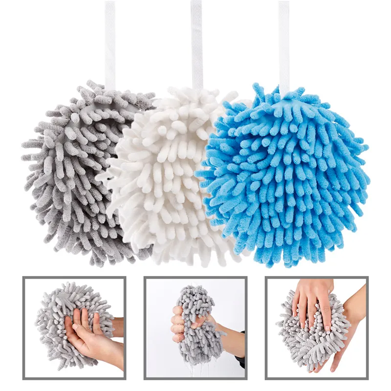 1pc chenille hand towel bola com loops pendurados absorventes seco rápido Toalha de mãos secas limpam toalhas de bola para casa de banheiro