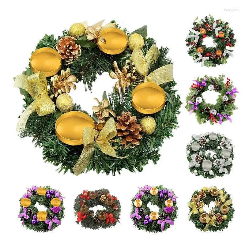 Flores decorativas 2024 Artificial Christmas Candlestick Corona de pino Hojas de flor de flor Cabrera de la guirnalda Boda de la boda del año Decoración de la mesa del año