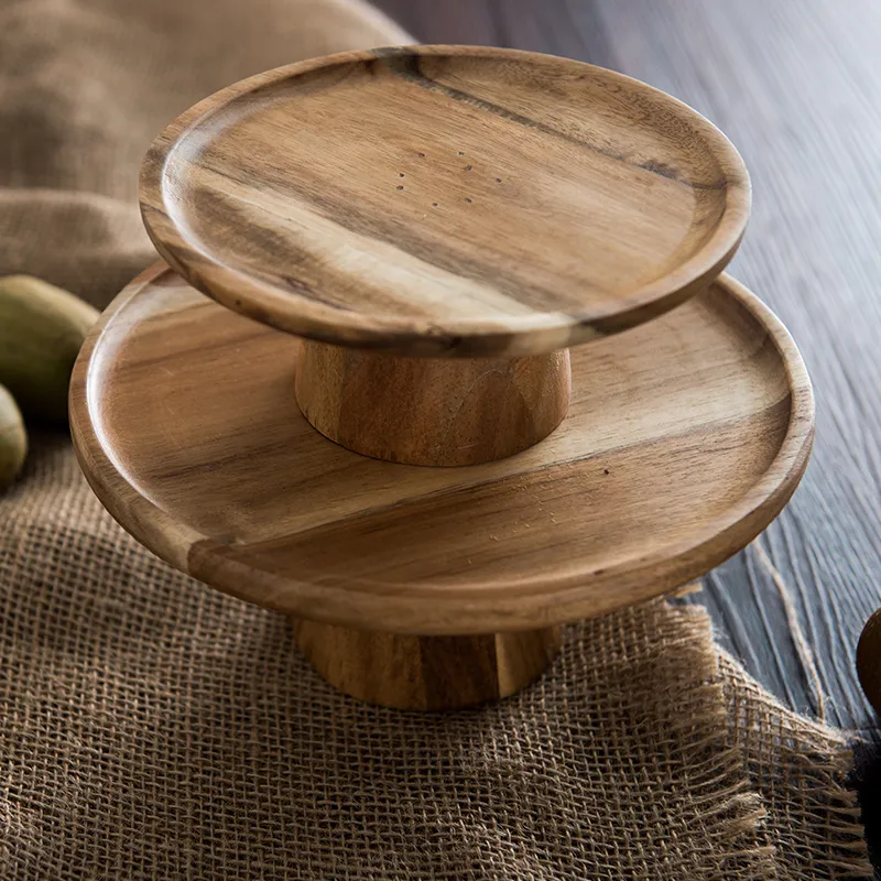 6/8/10/12 pouces Style japonais pour la maison assiette en bois Fruit Assiettes de gâteau Stand de servage Plateau en bois Présence de gâteau