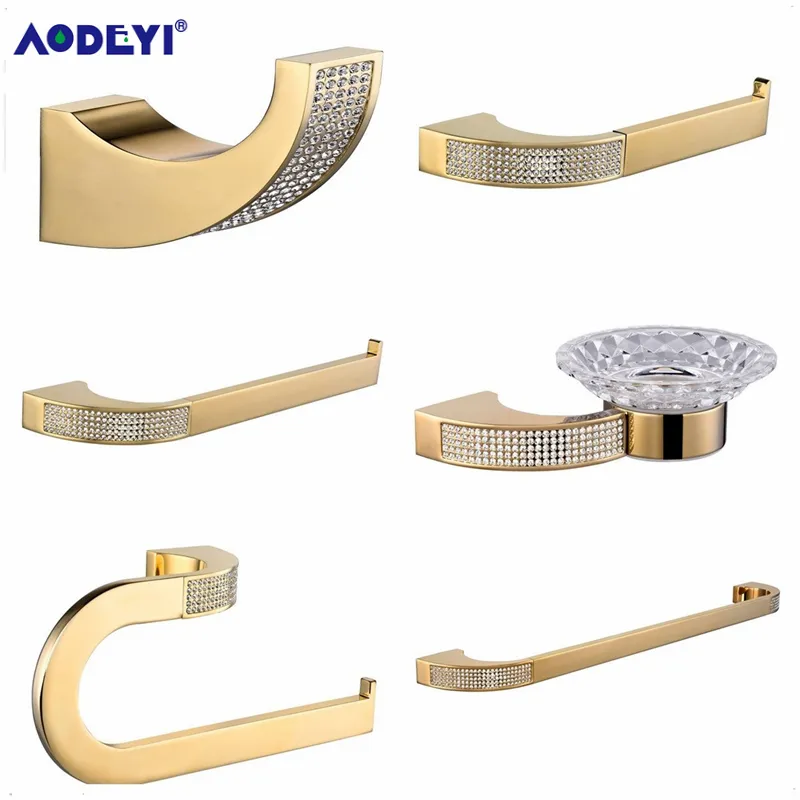 Aodeyi Badrumstillbehör Pappershållare Handduk Ring Bar Robe Hook Soap Dish Tandborstehållare, guld eller Chrome Bath Hardware Set