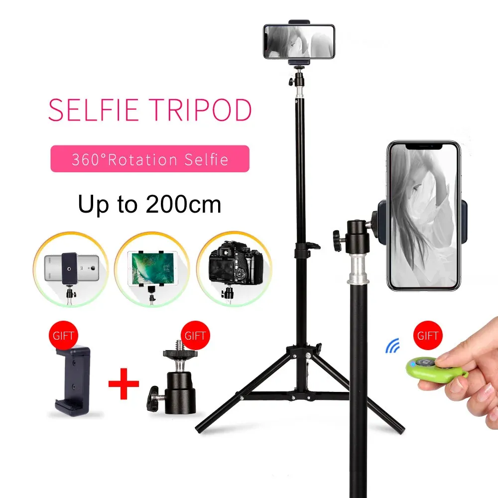 Tripods Taşınabilir Tripod Telefon için Camara Halkası Işık Esnek Selfie Tripod Stand Bluetooth uzaktan kumanda Tutucu Telefon için