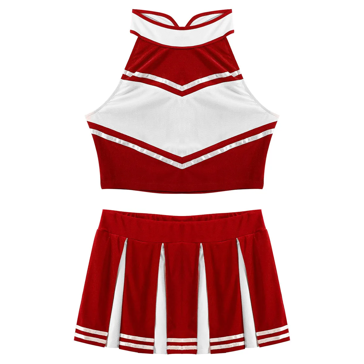 Mujeres Adultas Animador de uniforme de rendimiento de uniforme Cheerlead Crop Top Mini Plisado Falda Japonesa Cosplay Cosplay