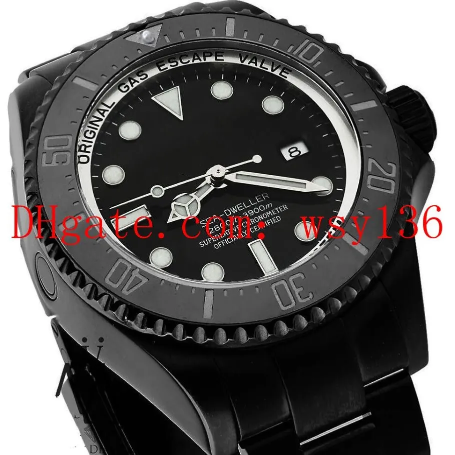 Toppkvalitet 44mm mäns casual watch Sea-Dweller 116660 Svart keramik i DLC PVD Sapphire Movement Automatic Mens Wrist Watche3435