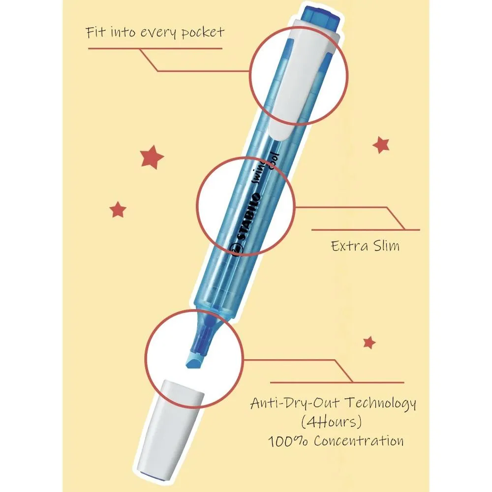 Stabilo salıncak serin parlak renk vurgulayıcı kalem, mat cep boyutunda işaretçi nokta astar vurgusu çizim ofis faks okulu A6586