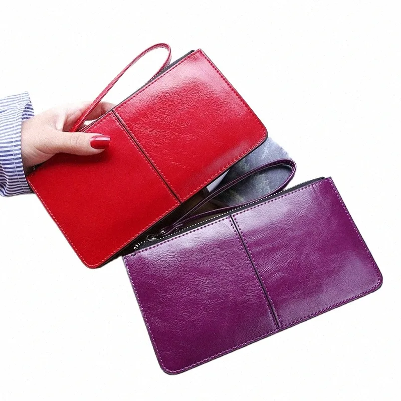 women's Vintage Oil Wax Leather Zipper Clutch Wallet Female Large Capacity Coin Purse Ladies Wristband Simple Card Holder Wallet n1XZ#