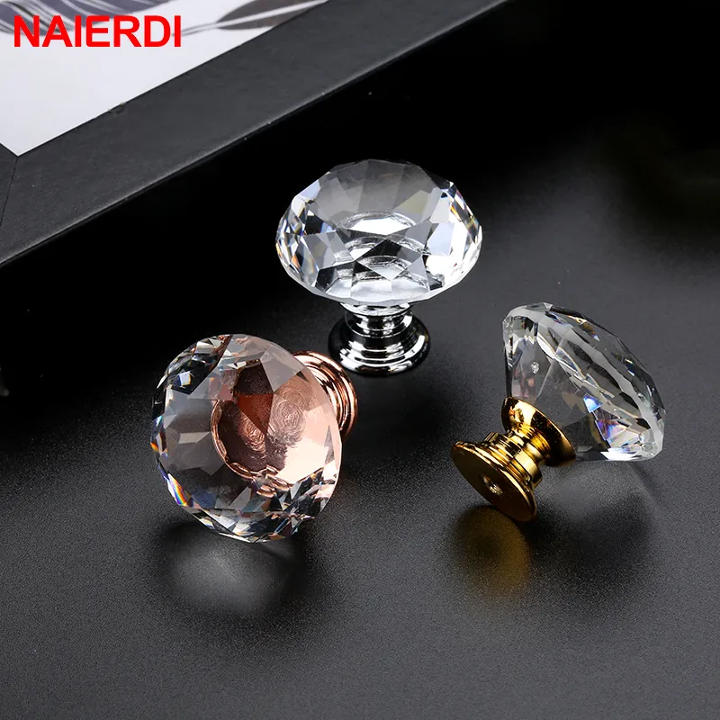 10pcs Naiserdi Diamond Crystal manusear botões de vidro gaveta de armário puxa o armário de cozinha por porta de guarda -roupa hardware de móveis