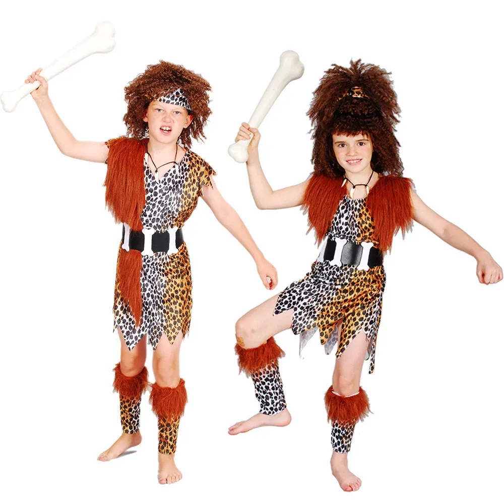 Umorden Kids Child Historical Stone Age Caveboy Cavegirl Costume Man Casplay Primitive For Girls Girls Halloween Costumi