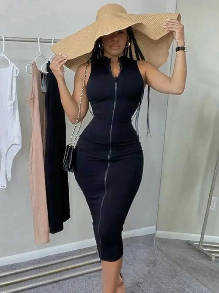 Urban Sexy Dresses Silm Soild V-hals ärmlös parti klänning för sexiga kvinnor kläder kväll kort svart bodycon mujer dragkedja sommar mode classy 240410