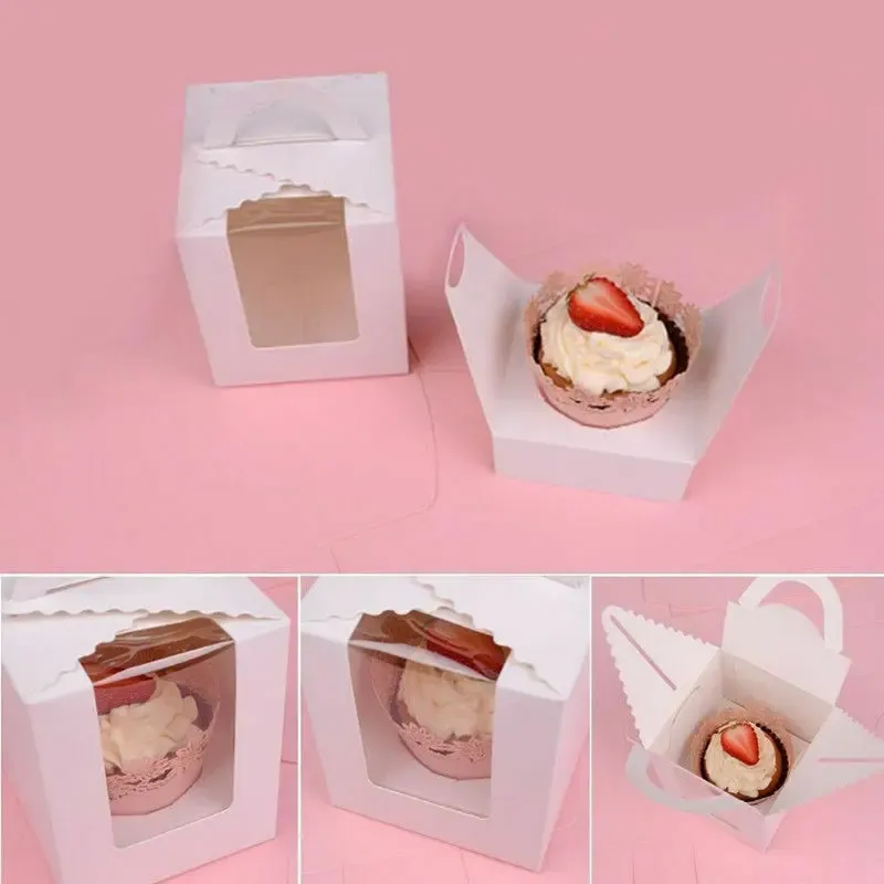 1/5/10 PCS PCS Single Cupcake / Muffin / Fairy Cake Boxes avec boîte-cadeau Clear Window Box de mariage