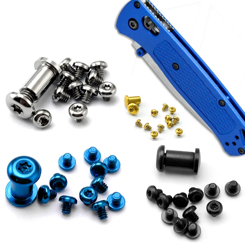 3 Sets Duimbouten, Titanium Schroeven Vervangende Duimbouten Zakbladschroeven Compatibel met Benchmade 535 Bugout (Goud, Blauw, Zilver