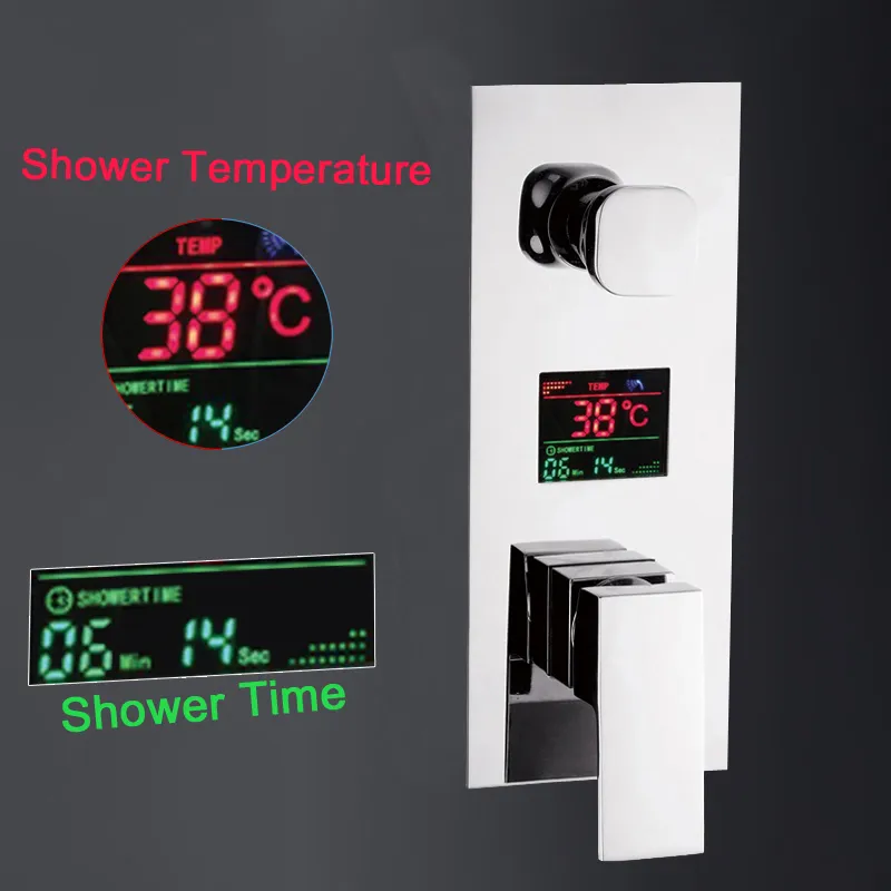 Väggmonterad mässing Duschkontrollblandare Ventil Digital temperatur Display 2-3 Vägar före rutan Intelligent badduschblandare