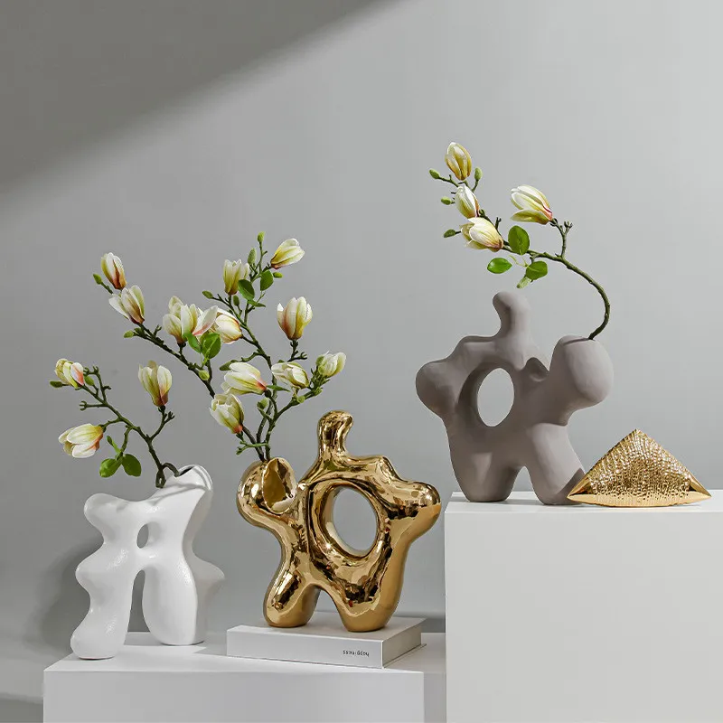 Cerámica forma de coral jarrón hueco estatua de piedra ornamento jarrón de flores escultura de artesanía de cerámica jarrones de decoración del hogar macetas