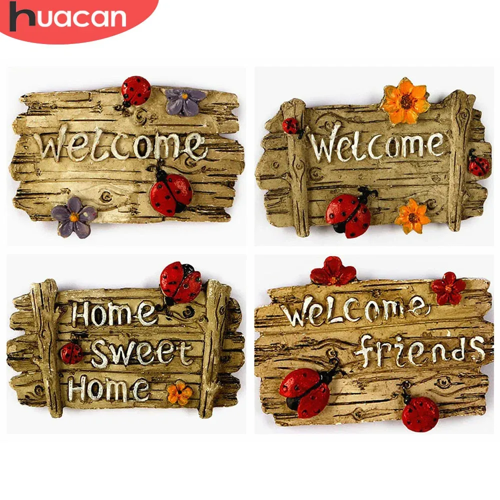 Huacan Kit de peinture en diamant complet carré complet / rond Sweet Home 5d Diamond Broderie Welcome Mosaic Text Herdicraft Home Decor Kits