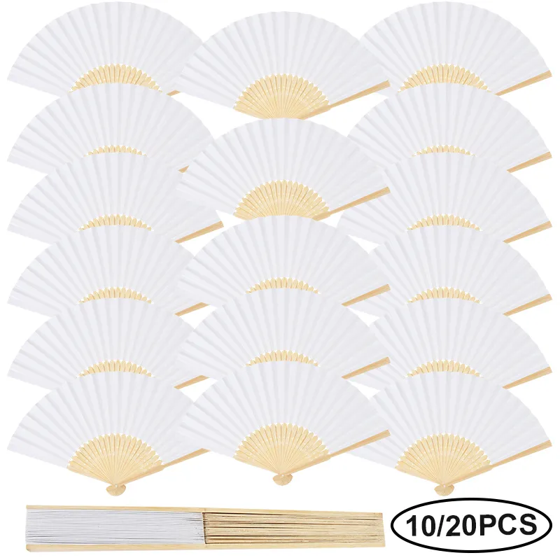 10/20pcs Chinese Style White Folding Elegant Paper Fan Summer Wedding Gifts For Guest Wedding Party Decor DIY Dance Painting Fan