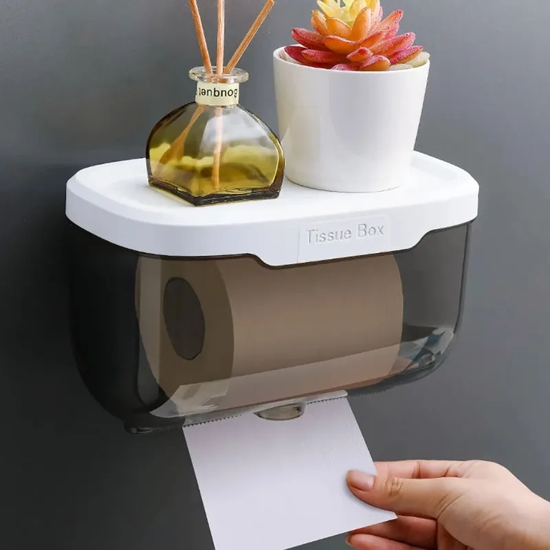 Wandmontage Toilette Serviettenhalter wasserdichtes Mobiltelefon Lagerregal Toilette Serviette Lagertuch Tissue Badezimmerbox 3 Farben
